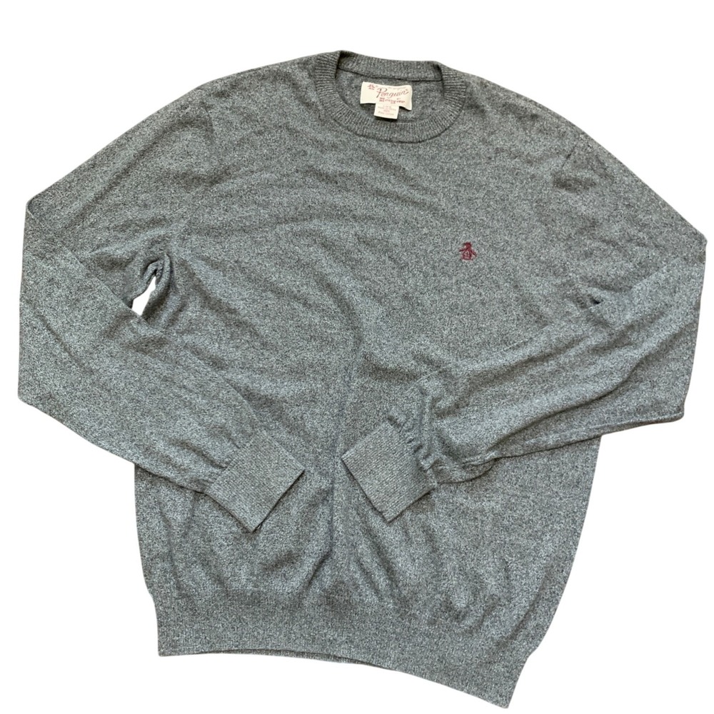 Penguin Original Mens Gray Cotton Crew Neck Sweater Lightweight Knit Casual